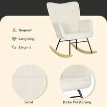 Rocking Chair, Velvet-Look Rocking Chair, Armrests, Rocking Chair With Wooden Feet, Lounge Chair For Living Room, Bedroom, Beige - 米色 - 查看 6
