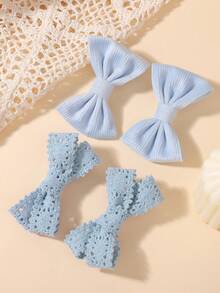 4pcs Fresh Style Children's Bow Hair Clips, Holiday Party Girls Ponytail Hair Accessories, Travel Style - Blue - View 8
