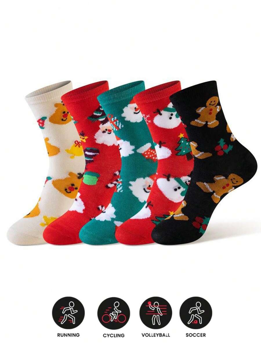 Women's Christmas Athletic Socks With Cartoon Prints, Soft & Cute Christmas Socks, Exclusive Christmas Gift Socks For Ladies - Multicolor - View 1