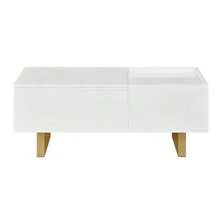 Height-Adjustable Coffee Table, MDF Coffee Table With Storage And High-Gloss Finish, Coffee Table With Drawer And Iron Legs, Modern Living Room Table - White - View 9