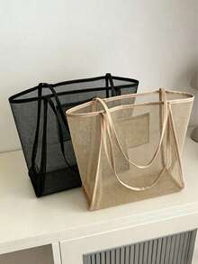 1pc Girls Transparent Mesh Shoulder Bag, Fashionable Large Capacity Tote Bag, Beach Toy Bag, Foldable Beach Tote Bag, For Storing Toys, Shells, Lightweight Mesh Material (Do Not Overload, Cannot Be Used As Backpack Or Shopping Bag). - Standard Model - View 11