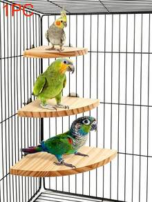 1pc Random Color Wooden Fan-Shaped Bird Cage Platform, Bird Toy, Hamster Jump Board, Parrot Perch, Resting Platform, Suitable For Parrots, Hamsters, Jerboas And Long-Tailed Rats, Bird Cage Accessories, Bird Toys, Bird House, Autumn Decoration - View 1