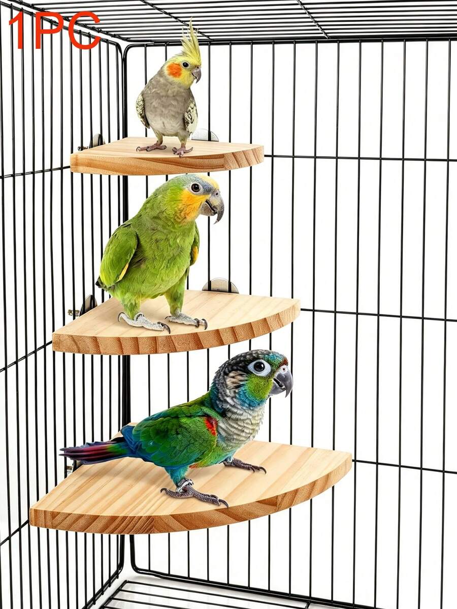 1pc Random Color Wooden Fan-Shaped Bird Cage Platform, Bird Toy, Hamster Jump Board, Parrot Perch, Resting Platform, Suitable For Parrots, Hamsters, Jerboas And Long-Tailed Rats, Bird Cage Accessories, Bird Toys, Bird House, Autumn Decoration - View 1
