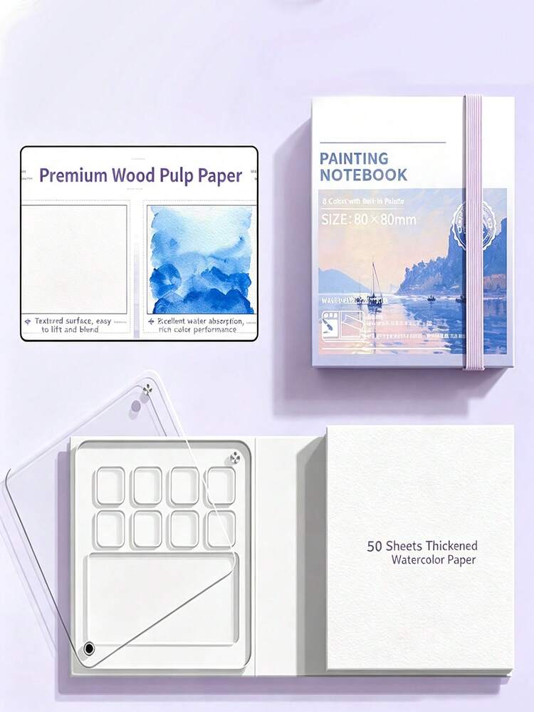Adult Watercolor Sketchbook, Mini Acrylic Watercolor Paint Set, Small Drawing Board, Portable Notebook, Suitable For Sketching And Travel, Pocket Watercolor Sketchbook, Combines Creative Coloring And Doodle Functions - A - View 5