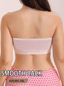 Plus Size Women's Floral Embroidered Patchwork Bra With Side Closure, Strapless Design, Soft Comfortable Wireless Bandeau - Pink - View 5