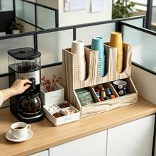 IDUK 1PC Wooden Coffee Capsule Storage Rack, Can Store Cups, Lids, Various Bagged Coffee Supplies, Suitable For Home Space And Coffee Shop Bar Display - Light Toasted Color - View 4