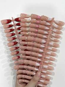 360pcs (12 Styles Mixed) Long Almond Shape Cream White Gradient Design Press-On Nails, Acrylic False Nails Set. Gradient French Nails. - Multicolor - View 8