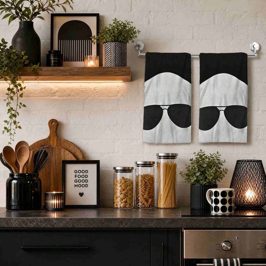 2/4/48pcs Halloween Series Fashion Glasses Ghost Pattern Printed Kitchen Towels - Super Soft, Highly Absorbent Polyester Tablecloths And Hand Towels, Perfect For Holiday Decor, Kitchen Decor, Party Decor.