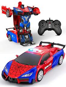 1件可變形遙控車 1:18比例 2.4GHz 蜘蛛RC車 一鍵變形 高速360°旋轉機器人玩具 2合1變形機器人遙控車 附燈光效果 自動變形 適合3-4、5-6、7-8、9-10歲男孩女孩生日禮物 適用於聖誕節/復活節/萬聖節/新年禮物 蜘蛛玩具（紅色） - 彩色 - 查看 13
