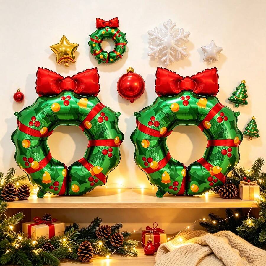 Christmas Bow Wreath Balloon Christmas House Decoration Balloon New Year Party Decoration Door Decoration - Multicolor - View 1