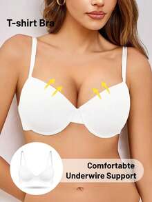 Women's Solid Color Minimalist Underwire Supportive Bra - White - View 5