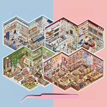 Xinmo New 6.0 3D 微縮場景貼紙:DIY 組裝微縮商店與房屋,PET 免裁剪成人手工創意拼貼裝飾貼紙 - 多款式 - 查看 5