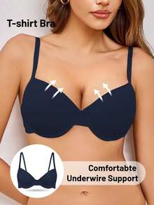 Women's Solid Color Minimalist Underwire Push-Up Bra - Blue - View 5