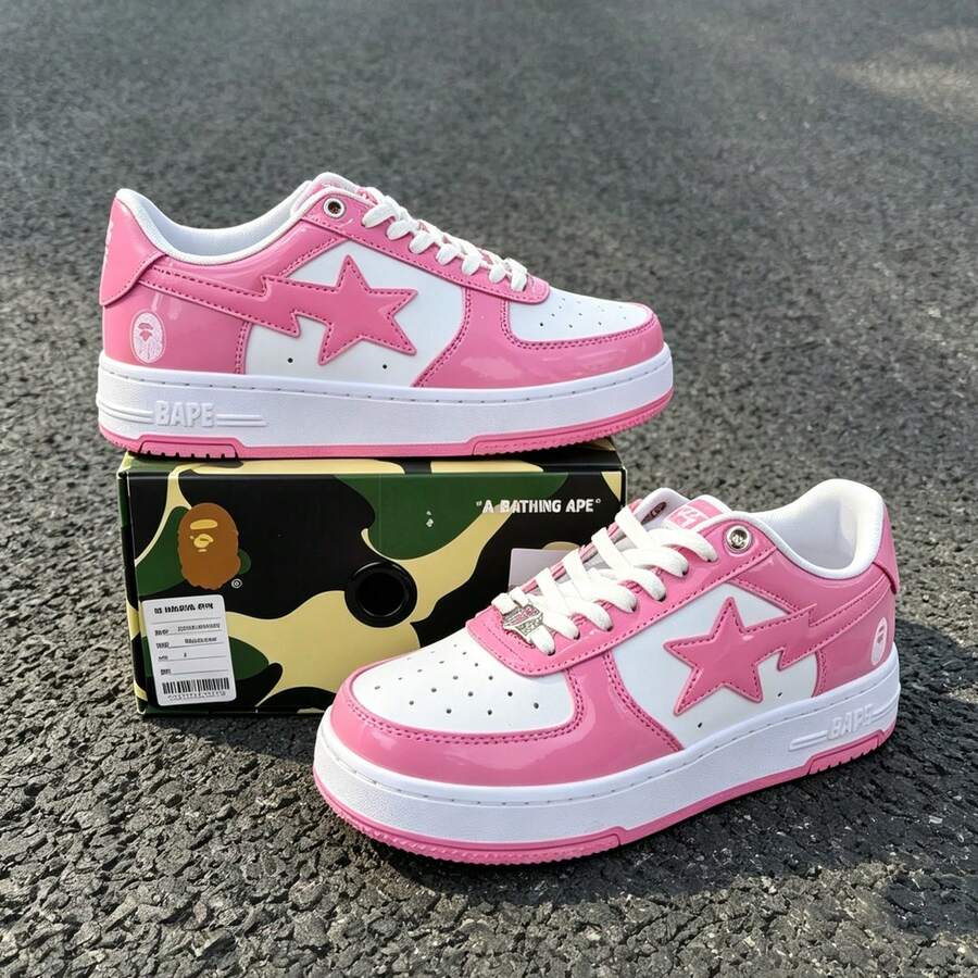A BATHING APE 1雙中性款彩色 BAPE STA 星形 Logo 低筒休閒通勤運動球鞋 - 鏡面桃紅白 - 查看 1