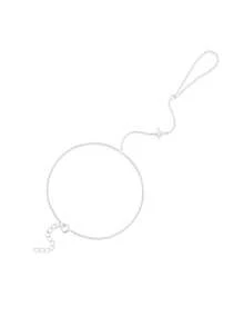 SereneSpark 1pc S925 Sterling Silver North Star CZ Hand Chain Dainty Hand Harness Finger Bracelet Stackable Hand Jewelry Wedding Birthday Gift For Women - Silver - View 4
