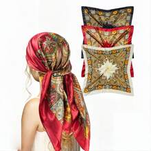 Hot-Selling Versatile Women's Fashion Silk Scarf, Travel Sun Protection Faux Silk 90cm Printed Shawl Headscarf - Multicolor - View 1