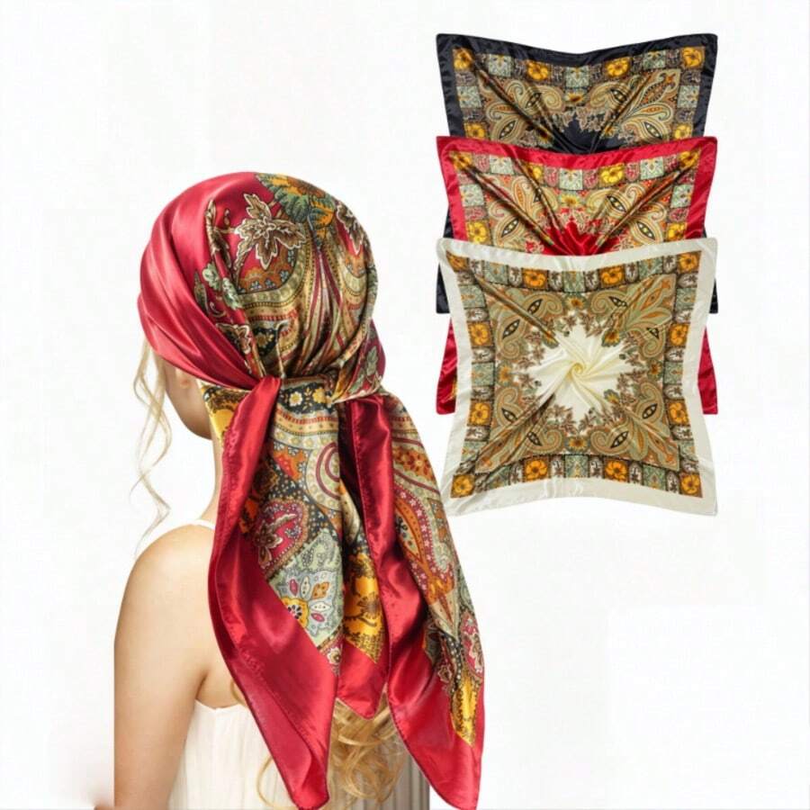 Hot-Selling Versatile Women's Fashion Silk Scarf, Travel Sun Protection Faux Silk 90cm Printed Shawl Headscarf - Multicolor - View 1
