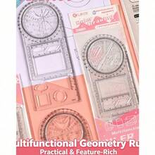 3PC Multifunctional Geometry Drawing Ruler, All In One Math Template With Protractor Kaleidoscope Curve, Transparent Straight Ruler For Middle High School Students - one-size - View 2