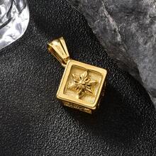 Classic Stainless Steel 18K Gold-Plated Three-Dimensional Block Pendant Cuban Chain Necklace, Suitable Both Men Women, Suitable For Daily Party Wear - Gold - View 5