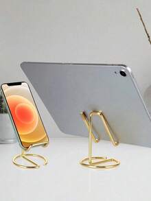 1pc Minimalist Iron Wire Metal Desktop Phone Tablet Holder, Universal Cell Phone Stand For Desk, Creative Tabletop Decor Ornament, Practical Home Office Desk Accessory, Compatible With Smartphones & Tablets - Wrought Iron - View 3