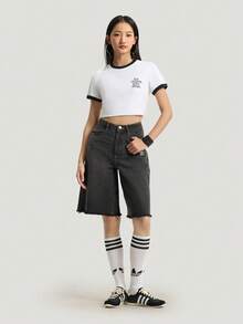 Adidas Originals Kaos Rajut Lengan Pendek Tanpa Kerah Wanita OG W TEE SS 2 TK3060 - Hitam dan Putih - View 6