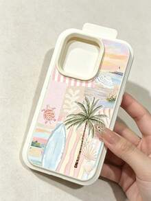 Fashionable Personalized Vacation Style Minimalist Phone Case With Surfboard, Palm Tree And Turtle Striped Pattern Design, Compatible With IPhone 17/17Pro/17ProMax/16/16Pro/16ProMax/15/15Pro/15ProMax/14/13/12/11, Suitable As Birthday, Holiday Gift For Friends, Family Or Couples - Multicolor - View 5