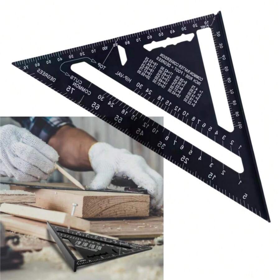 Penggaris Persegi untuk Pertukangan Kayu 7 Inci, Busur Derajat Paduan Aluminium, Penggaris Pengukur untuk Pertukangan Kayu, Alat Penanda untuk Pertukangan Kayu, Penggaris Segitiga Presisi untuk Pertukangan Kayu, Metrik, Cocok untuk Proyek Dekorasi dan Desain Rumah