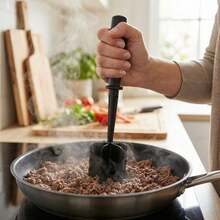1 pieza de triturador de papas y picador de carne, herramienta para triturar carne de res para hamburguesas, puré de papas, aguacate y cocina, picador manual de silicona resistente al calor. EKAQ - Negro - Ver 2