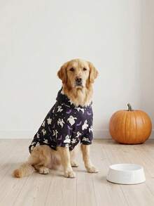 1 PIEZA Sudadera con capucha de Halloween para perro - Sudaderas cálidas para perro, sudaderas con estampado completo para perros pequeños medianos y grandes, ropa para perro con estampado completo - Patrón de Halloween con fantasmas y murciélagos - Multicolor - Ver 11