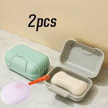 2pcs Portable Travel Soap Boxes With Lids + Bath Sponge, Draining Soap Holder, Bathroom Outdoor Soap Storage Container - Multicolor - View 1