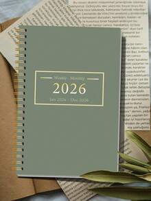 1 Peça Planejador Mensal A5 Minimalista Verde Sálvia 2026, Calendário Espiral Dourado com Grades, Lista de Tarefas & Mini Calendários, Acessórios de Mesa de Escritório Cadernos para Acessórios de Professor de Escola, Presentes de Halloween - Retângulo - Visão 6