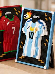 FIFA 足球球衣積木套裝，600+片梅西 #10 與 C 羅 #7 展示框模型，桌面裝飾球迷禮物 - 彩色 - 查看 6