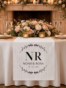 Customized Wedding Table Runner With Name And Anniversary Date Celebration Logo, Suitable For Bridal Shower, Creating Meaningful Keepsake For Newlyweds And Guests - Multicolor - View 7