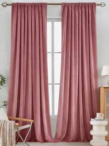 1PC Velvet Light Luxury American Vintage Minimalist Pink Living Room Bedroom Balcony Blackout Curtain Rod Pocket Fabric Curtain Soft Style Window Fabric 70% Sunshade Curtain For Summer - Multicolor - View 11
