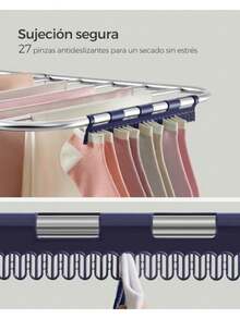 SONGMICS Tendedero de Ropa Plegable, Alas Ajustables, 33 Barras y 27 Pinzas, Perchero Metálico para Ropa Sucia, Plata y Azul MLLR52BU - Plata  Azul - Ver 7