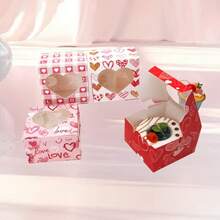 10Pcs 4.02*4.02*2.56in Sturdy Foldable Square Cardboard Gift Boxes, Heart Printed Pattern Favor Containers With Heart Cut-Out Clear Transparent Window, 4 Styles Available Packaging Boxes For Valentine's Day Party Candy Cookie Dessert Gift Wrapping - View 3