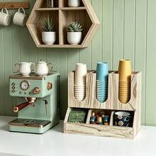 IDUK 1PC Wooden Coffee Capsule Storage Rack, Can Store Cups, Lids, Various Bagged Coffee Supplies, Suitable For Home Space And Coffee Shop Bar Display - Light Toasted Color - View 5