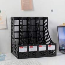 File Holder Desktop Filing File Box 4 Compartments Vertical File Organizer Magazine Rack Book Holder Frames Binder Holder For Home Office School - A - View 11