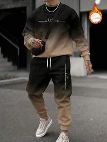 Men's Gradient Long Sleeve Sweatshirt & Jogger Pants 2-Piece Set, Letter Print Casual Sports Outfit - Multicolor - View 1
