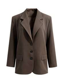 Women's Autumn/Winter Daily Light Commute Oversized Padded Shoulder Mid-Length Single-Breasted Long Sleeve Blazer With Lining - Brown - View 8