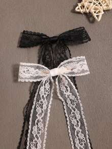 4-Piece Set Cute Japanese Black And White Lace Small Bow Hair Clip Women's Summer Side Clip Headdress Side Clip - Black and White - View 2