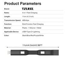 Tzlrxl 4-In-1 Fast Charging Keychain Data Cable – 480Mbps High-Speed Transfer, Multi-Function Portable Charger For USB/Type-C/Lightning Devices - Black - View 4