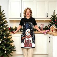 1pc Christmas Santa, Christmas Bell, Christmas Snowflake, Christmas Reindeer, Christmas Tree, Christmas Snowman, Christmas Penguin, Christmas Cartoon Animal Pattern Chef Apron, Apron, Suitable For Home Decor And Kitchen Use. Made Of 100% Polyester Material, Designed As Sleeveless Style, Perfect For Home Kitchen, Outdoor BBQ Cooking. This Printed Apron Is Unisex, Machine Washable And Reusable, An Essential Kitchen Item - Multicolor - View 1