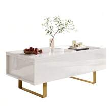 Height-Adjustable Coffee Table, MDF Coffee Table With Storage And High-Gloss Finish, Coffee Table With Drawer And Iron Legs, Modern Living Room Table - White - View 6