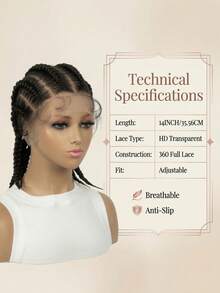 14 Inch Ready To Wear Box Braids Wig, HD Full Lace Front Braided Wig With, Pre-Braided Cornrow Wigs For Black Women - Multicolor - View 8