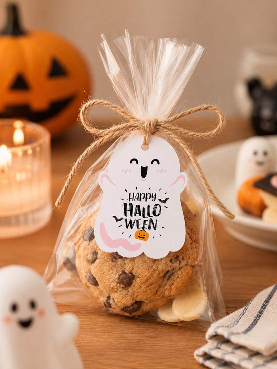 100 thẻ quà tặng Halloween hình ma dễ thương kèm dây treo, phù hợp cho túi kẹo, hộp bánh ngọt, quà tặng tiệc, đóng gói và trang trí lễ kỷ niệm - Nhiều màu - Xem 1