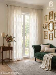 Bubaba Boho Textured Sheer Curtain Panel With Tassel Trim, Beige Patchwork Voile Window Drapes For Living Room, Bedroom And Farmhouse Decor - Beige - View 4