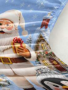 3PCS Winter Christmas Atmosphere Bedding Set, (1PC Fitted Sheet + 2pcs Pillowcases, Pillow Inserts Not Included,) Polyester Digital Print, Cartoon Santa Claus Snowman Penguin Pattern, Cartoon Cozy Christmas Non-Slip Bedding Set, Machine Washable, Bedroom Holiday Home Textile - Multi-color 4 - View 8