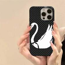 1件個性化天鵝波點美學圖案黑色液態直邊手機殼，適用於 iPhone 16/16 Pro/16 Plus - 彩色 - 查看 2
