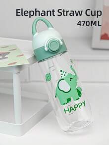 1個 470ML/560ML 可愛卡通吸管兒童杯，簡約學生水壺，可鎖定防漏防摔附手把，適合日常使用 - 萌萌象綠 - 查看 10